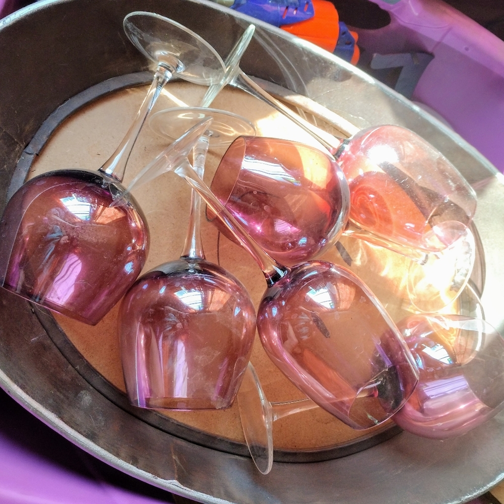 6 Purple Lustreware Wine & Champagne Glasses